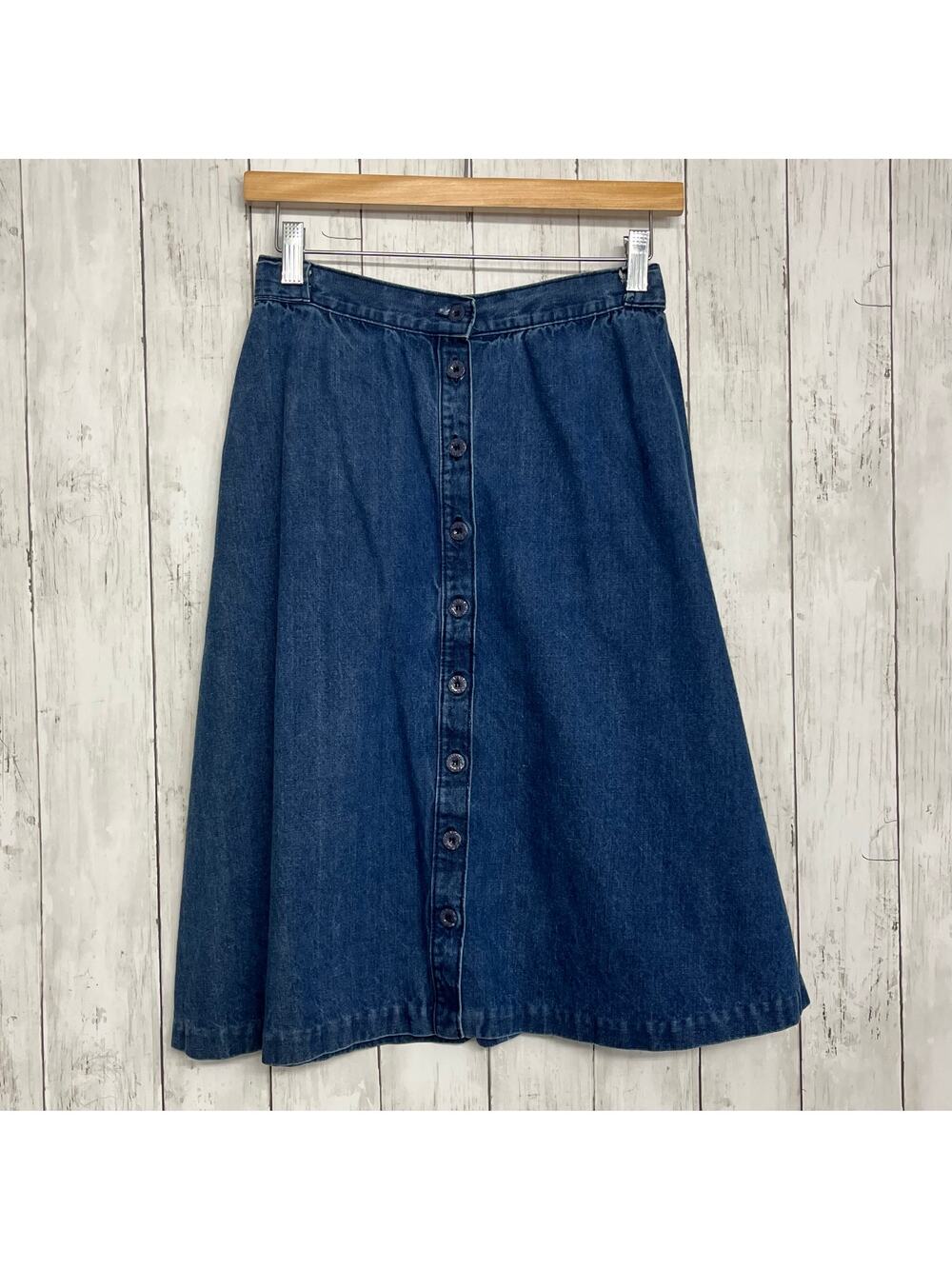Foxmoor Button Front Flowy Cottage Cotton Midi Denim Blue Vintage Skirt 11